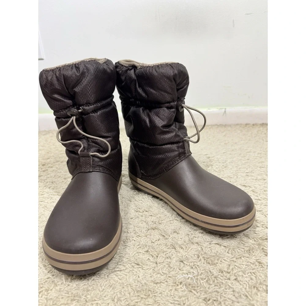 Crocs Crocband Brown Winter Puff Insulated Rain Snow Boots Pull-On Women's 9M